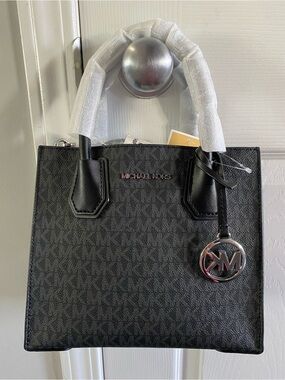 NEW Michael Kors Black Logo Small Structured Tote CROSSBODY BAG WITH STRAP